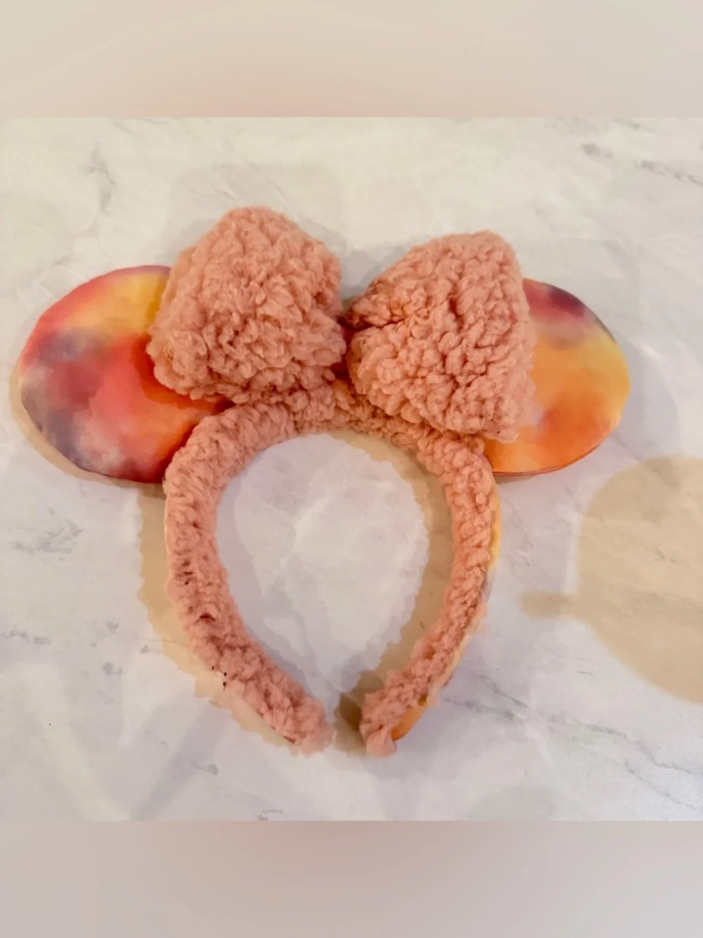 NEW Disney Parks Tie Dye Pink Sherpa Headband Ears